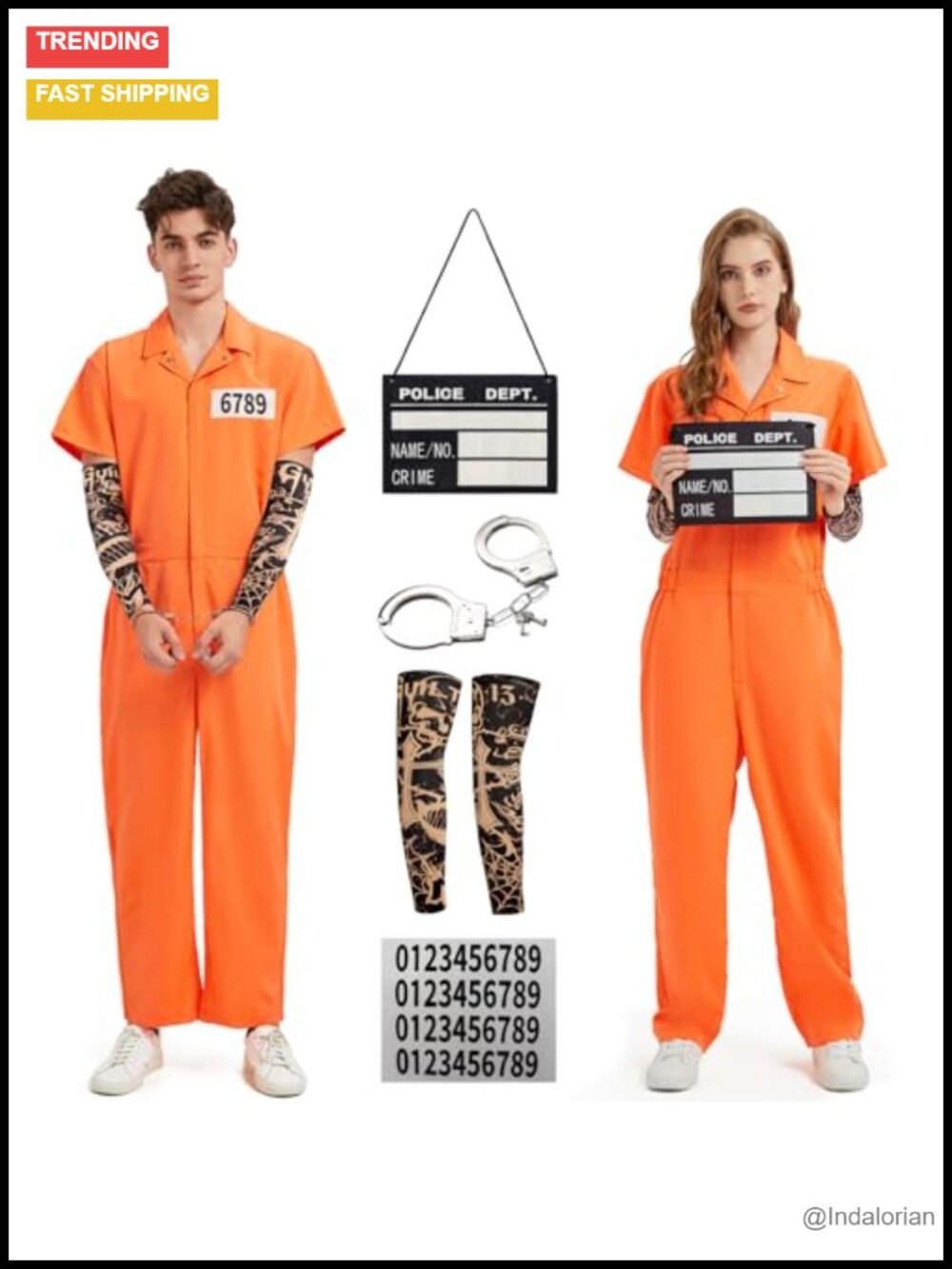 Adult Prisoner Jumpsuit Costume Cosplay Halloween Jail Uniform